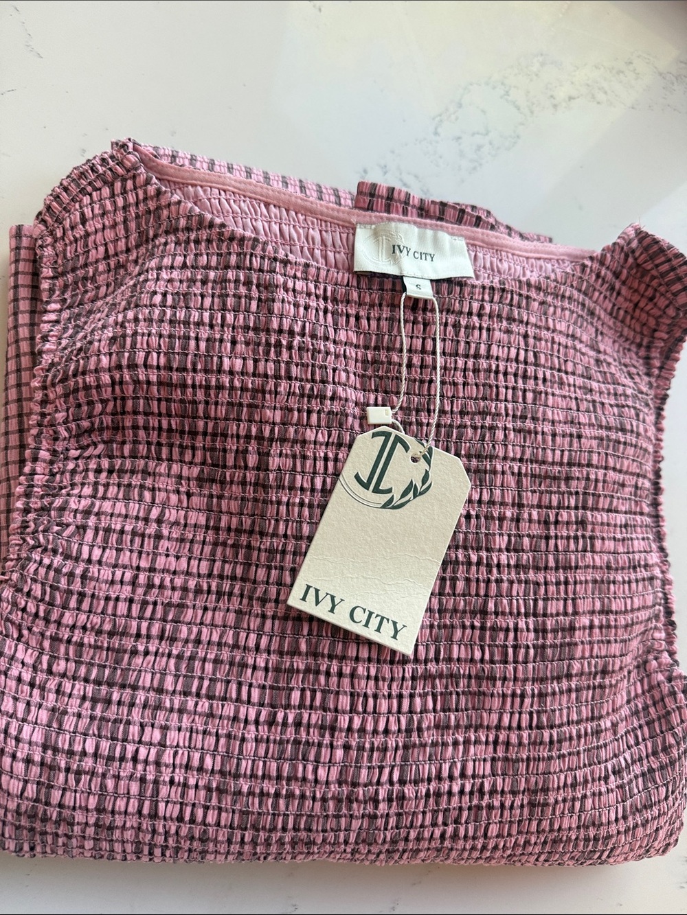 Ivy City Ana Smocked Sleeveless Dress in Pink & Brown Color Gingham size Small - Picture 6 of 6